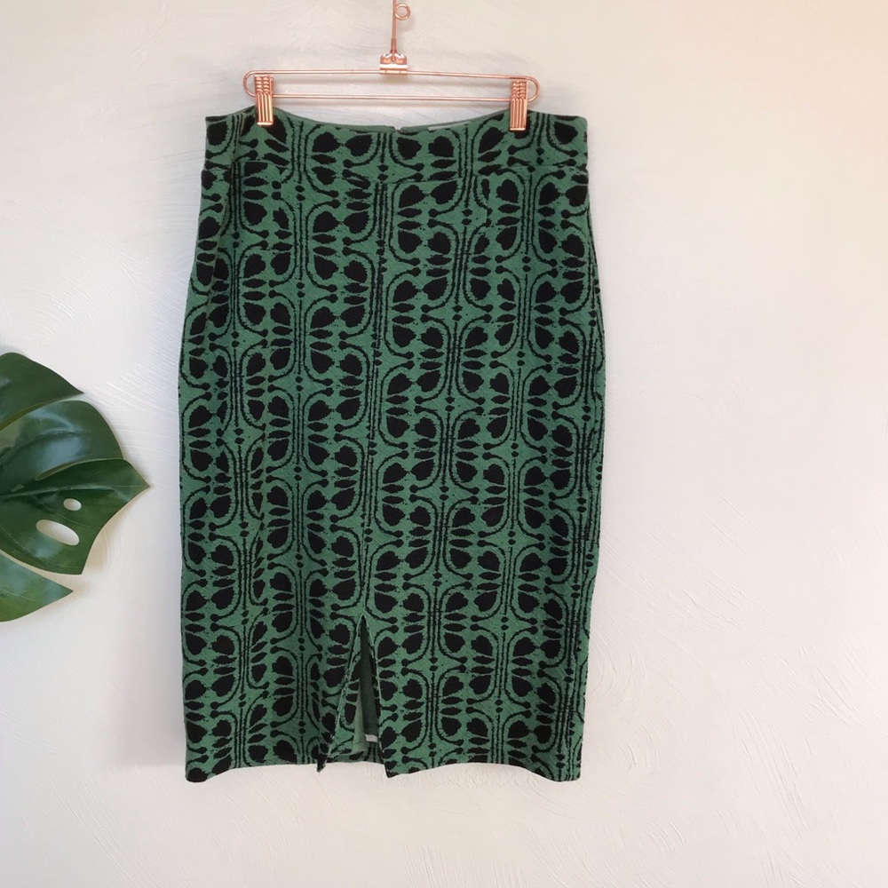 Anthropologie Green and Black Patterned Pencil Skirt